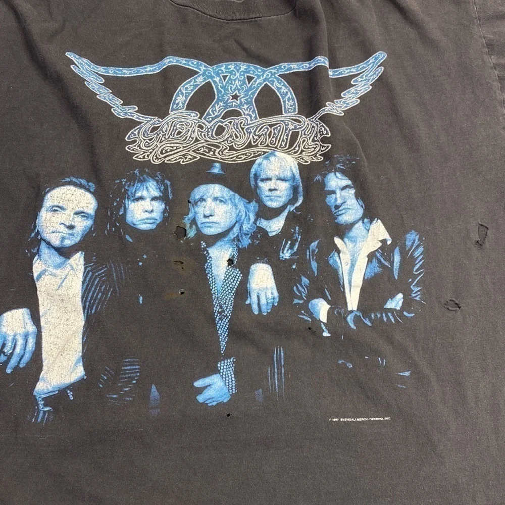 Vintage Giant Aerosmith 1997 Nine Lives Black Band Tee XL Thrashed